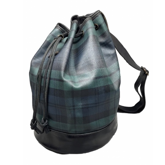 RALPH LAUREN Black Watch Plaid Drawstring Backpack Sling Messenger Bag Vintage - Picture 9 of 9